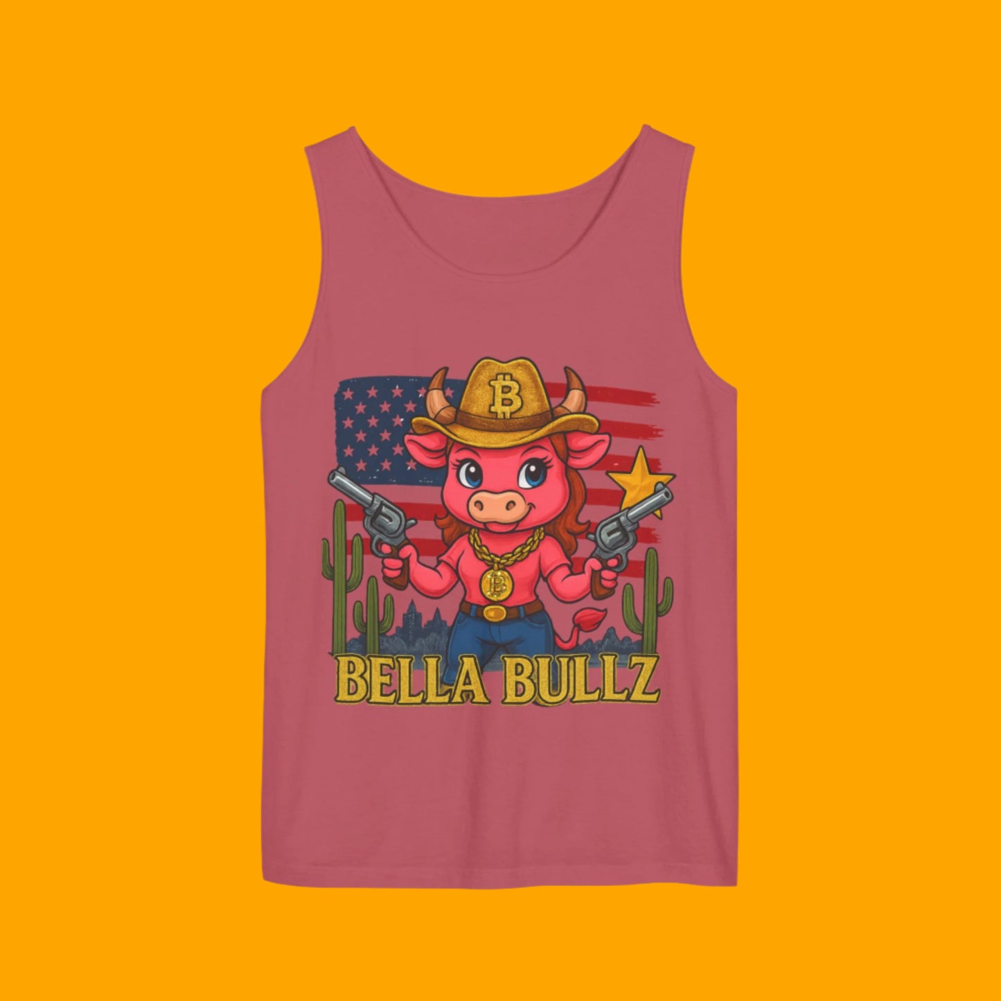 Bella Bullz™ Graphic Tank Top | Women's Garment Dyed T-Shirt, Crypto Cowgirl Western Outfit, Summer Festival