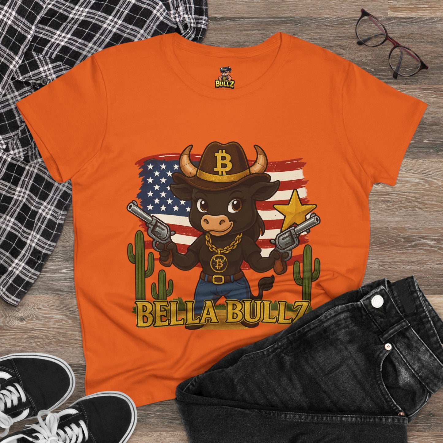 Western-Themed Women's Tee, Exclusive Designs, Crypto Lovers Bitcoin Patriotic Clothing, Cowgirl  Women's Top,  Americana Style