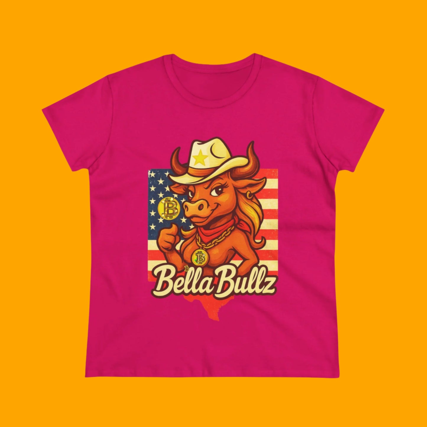 Bella Bullz Women's Fashion Cotton Tee - Fun Texas Crypto Cowgirl Design