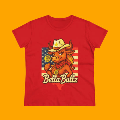 Bella Bullz Women's Fashion Cotton Tee - Fun Texas Crypto Cowgirl Design