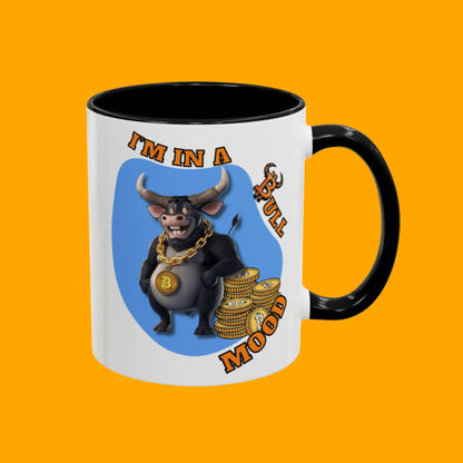 Bitcoin Bullz™ Bullish Accent Coffee Mug | Fun Crypto Coffee Cup | Gift for Bull Market Lovers Limited Design | Black Handle Accent