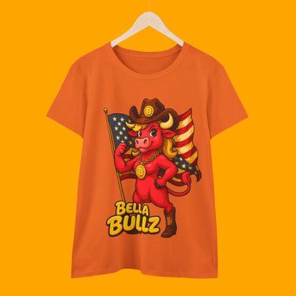 Bella Bullz Women's Cotton Tee - Proud Bitcoin Cowgirl Crypto Lovers Design