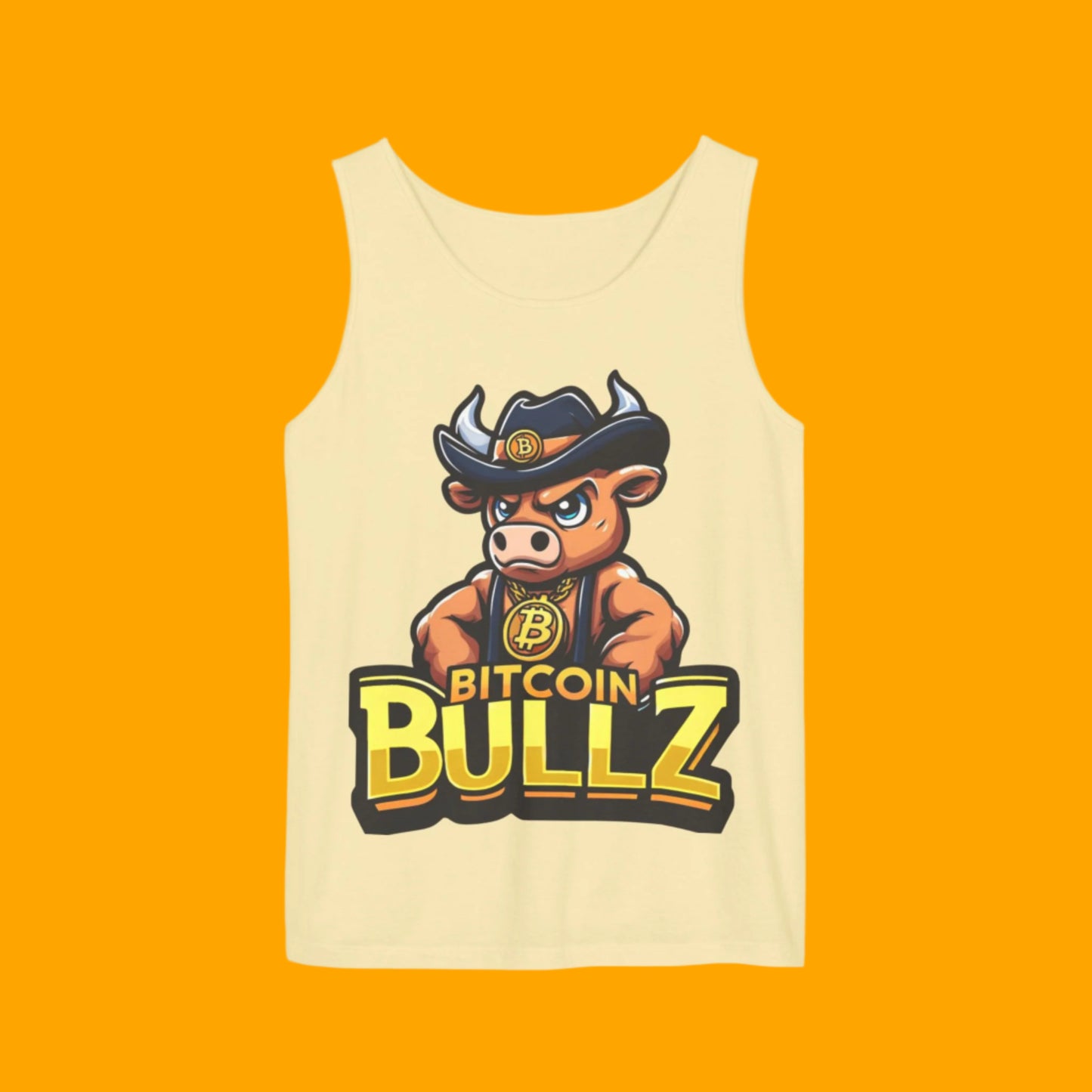 Bitcoin Bullz Garment-Dyed Tank Top | Crypto Lover Gift | Men's Summer Wear | Graphic Tee for Festivals, Beach, Gym