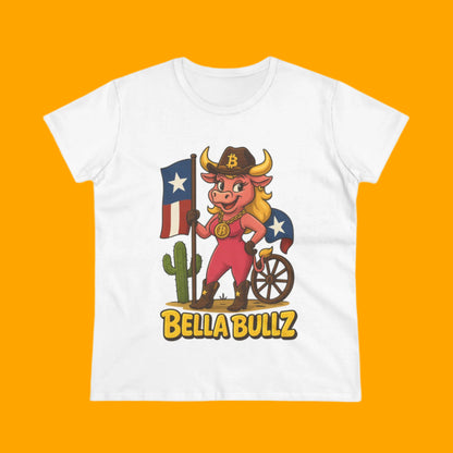 Texas Crypto Women Bella Bull T-Shirt | Fun Graphic Quality Tee for Casual Wear, Gifts for Her, Rodeo and Texan Pride