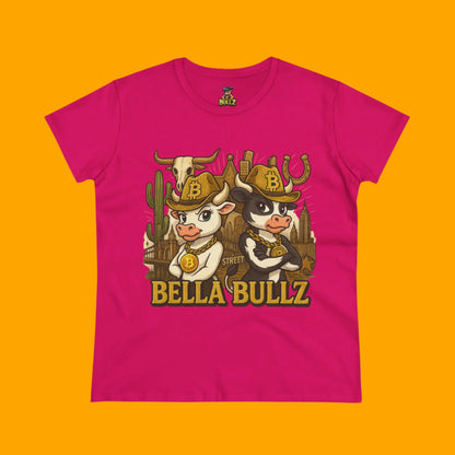 Cowgirl Themed Women's Midweight Cotton Tee - Bella Bullz Graphic Shirt, Casual Wear, Gift for Cowgirls, Rodeo Apparel, Unique Graphic Tee