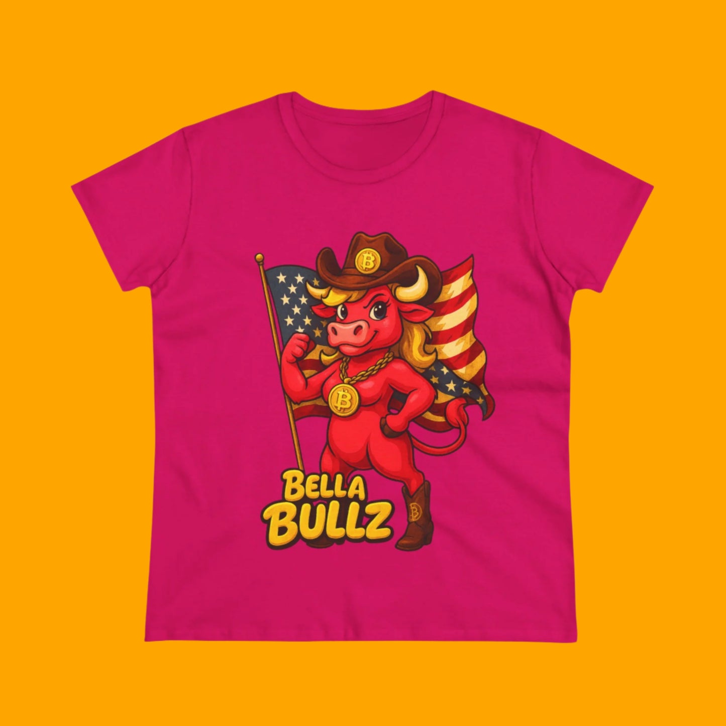 Bella Bullz Women's Cotton Tee - Proud Bitcoin Cowgirl Crypto Lovers Design
