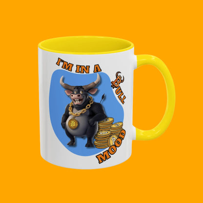 Bitcoin Bullz™ Bullish Accent Coffee Mug | Fun Crypto Coffee Cup | Gift for Bull Market Lovers Limited Design | Black Handle Accent